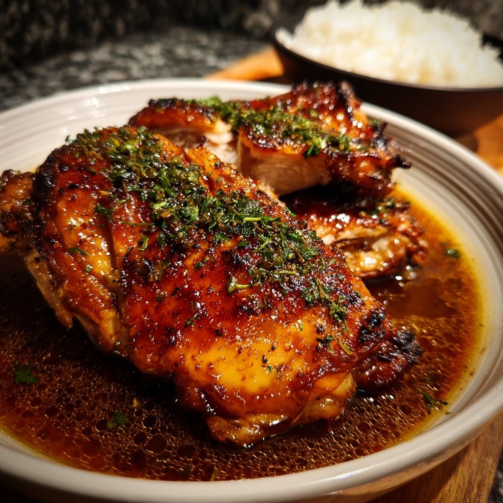 Caramelised Soy Chicken in Garlic Ginger Broth with Rice