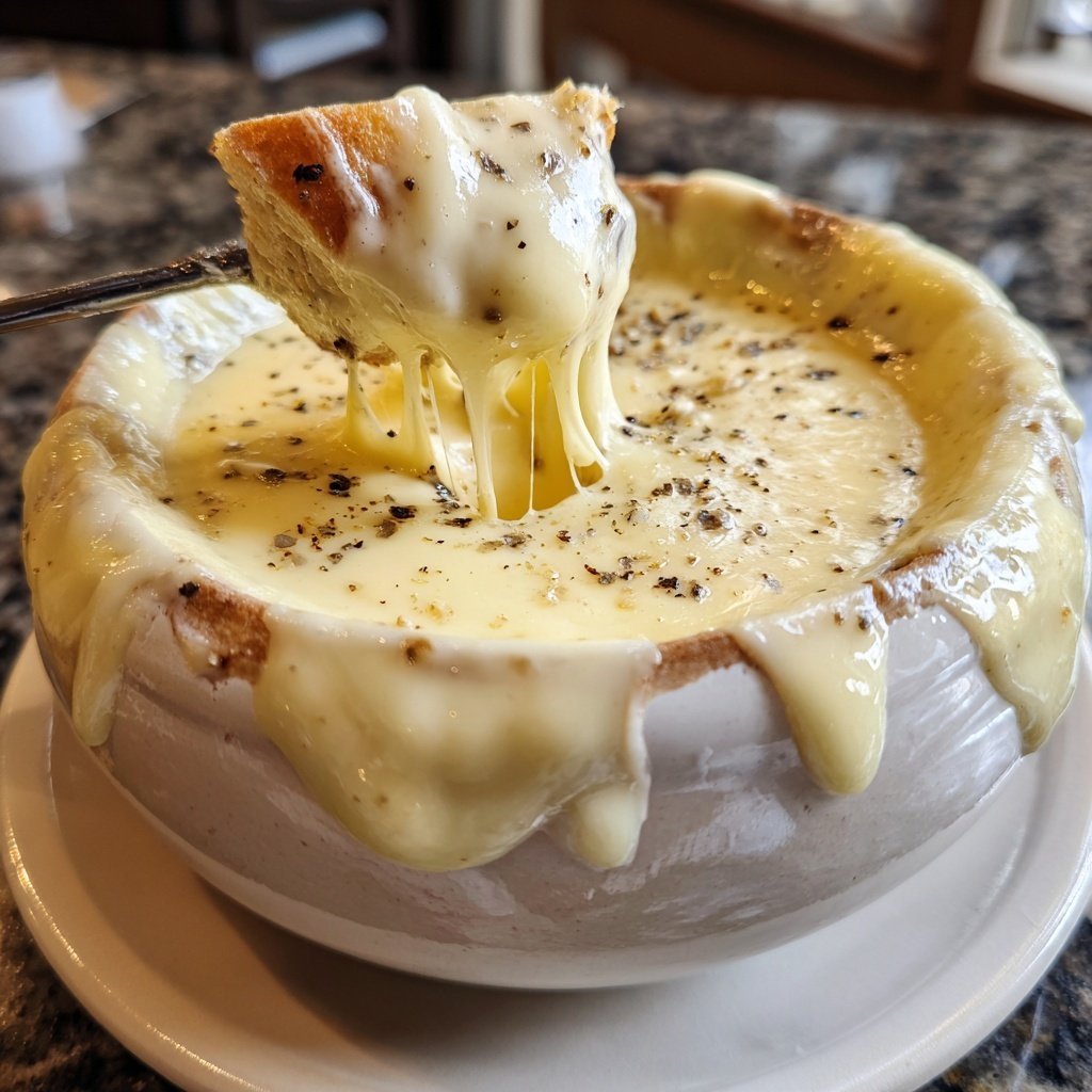 Fondue with White Cheddar and Garlic