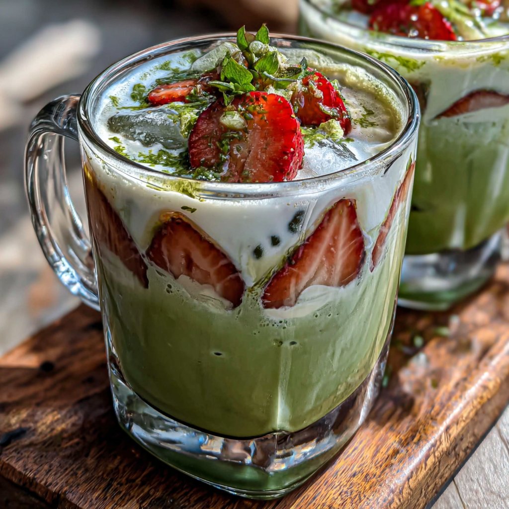 Iced Strawberry Matcha Latte At Home